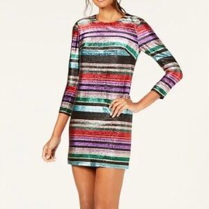 Trina Turk Metallic Multicolor Shift Dress 4 Rainbow Evening Party Cocktail